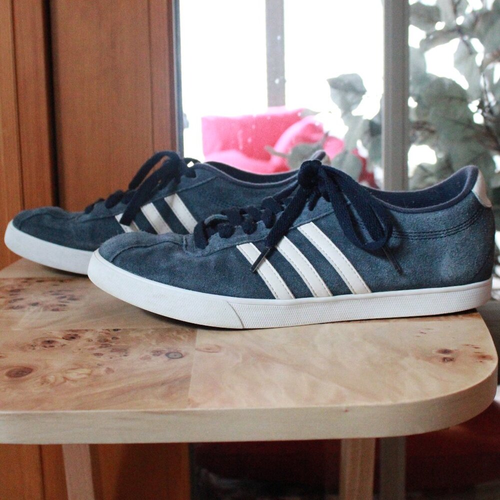 adidas Women's Navy Blue Suede Sneakers with White Stripes